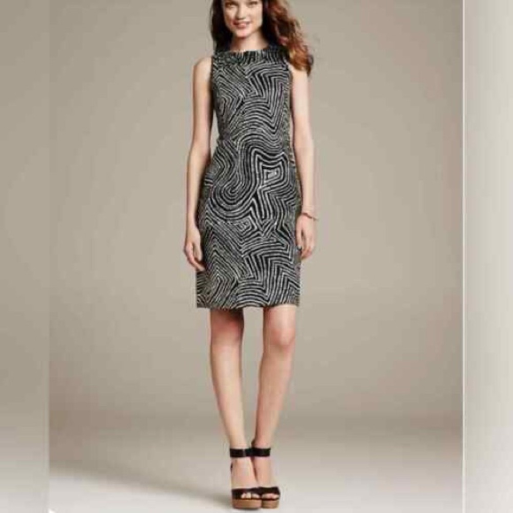 Banana Republic Cream and Black Sheath Midi Dress